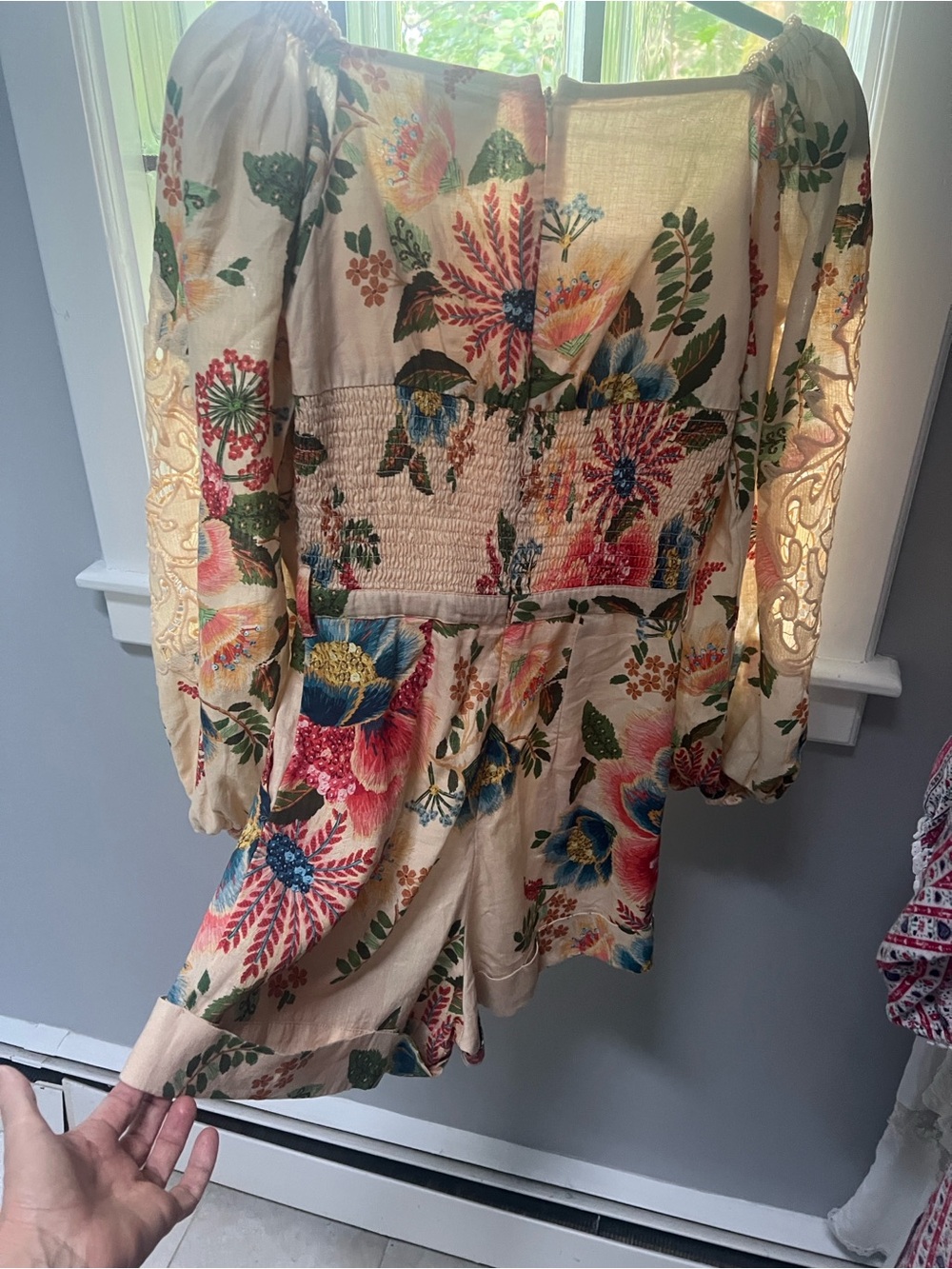 FARM Rio Cream Floral Embroidered shorts romper - Picture 5 of 9